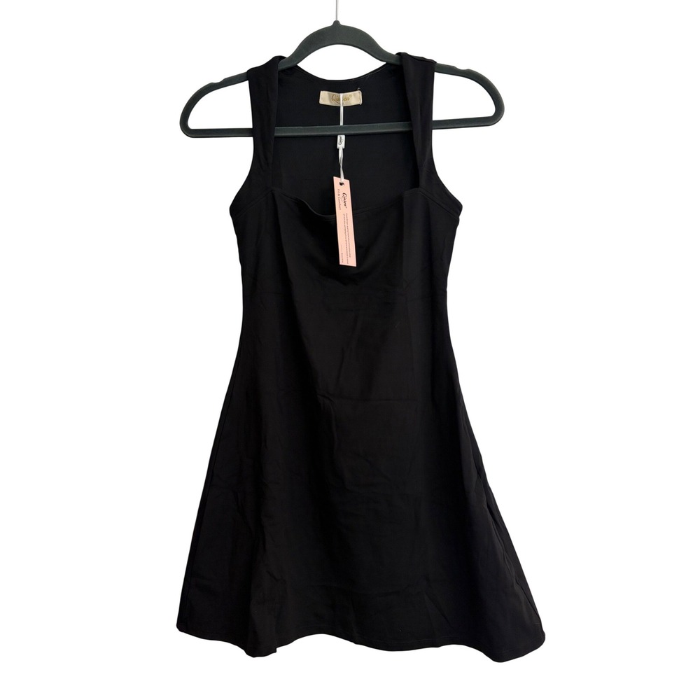 New Qinsen‎ Black Square Neck Athletic Mini Dress Size 6 Small Lined Tennis Golf